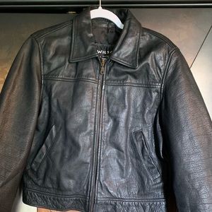 Black leather biker jacket